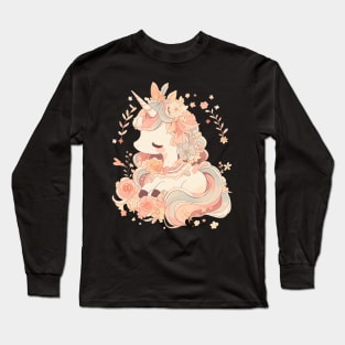 Unicorn Kawaii Adorable Illustration Long Sleeve T-Shirt